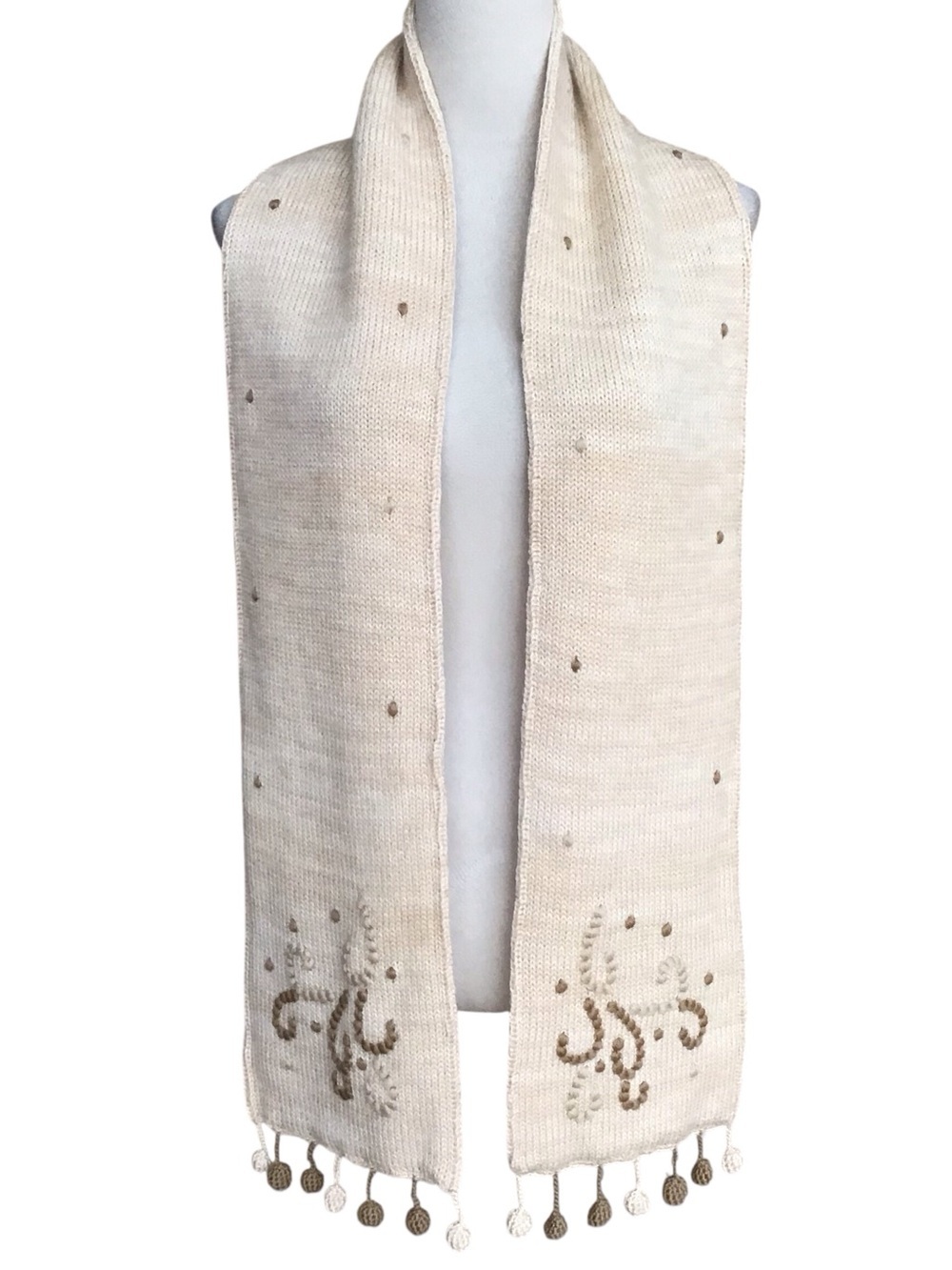 Neckworks Embroidered Wool Scarf With Pom Poms